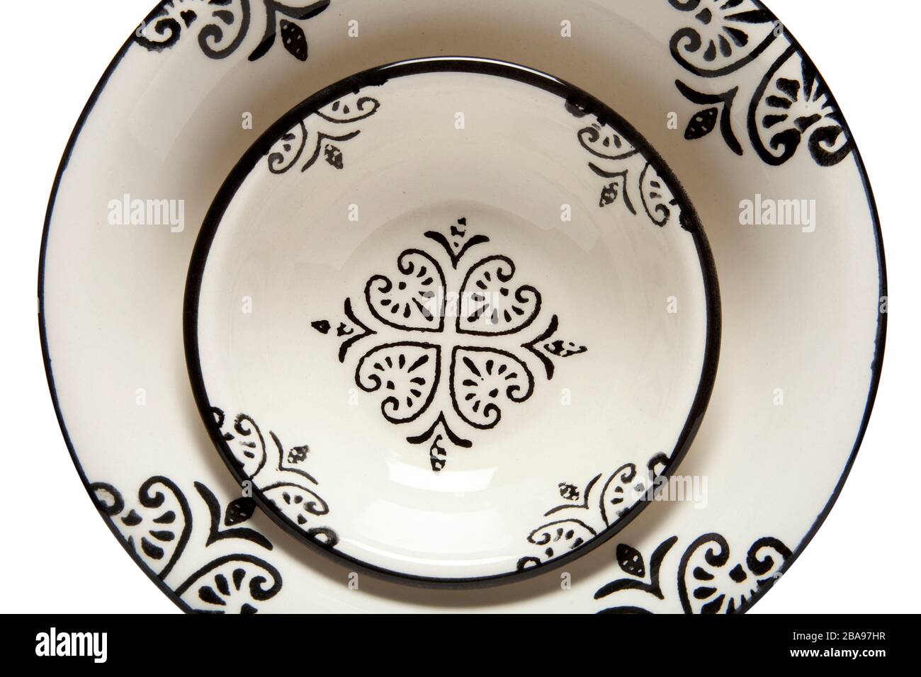 motivo floreale bianco, decorativo, piastra in porcellana Foto Stock