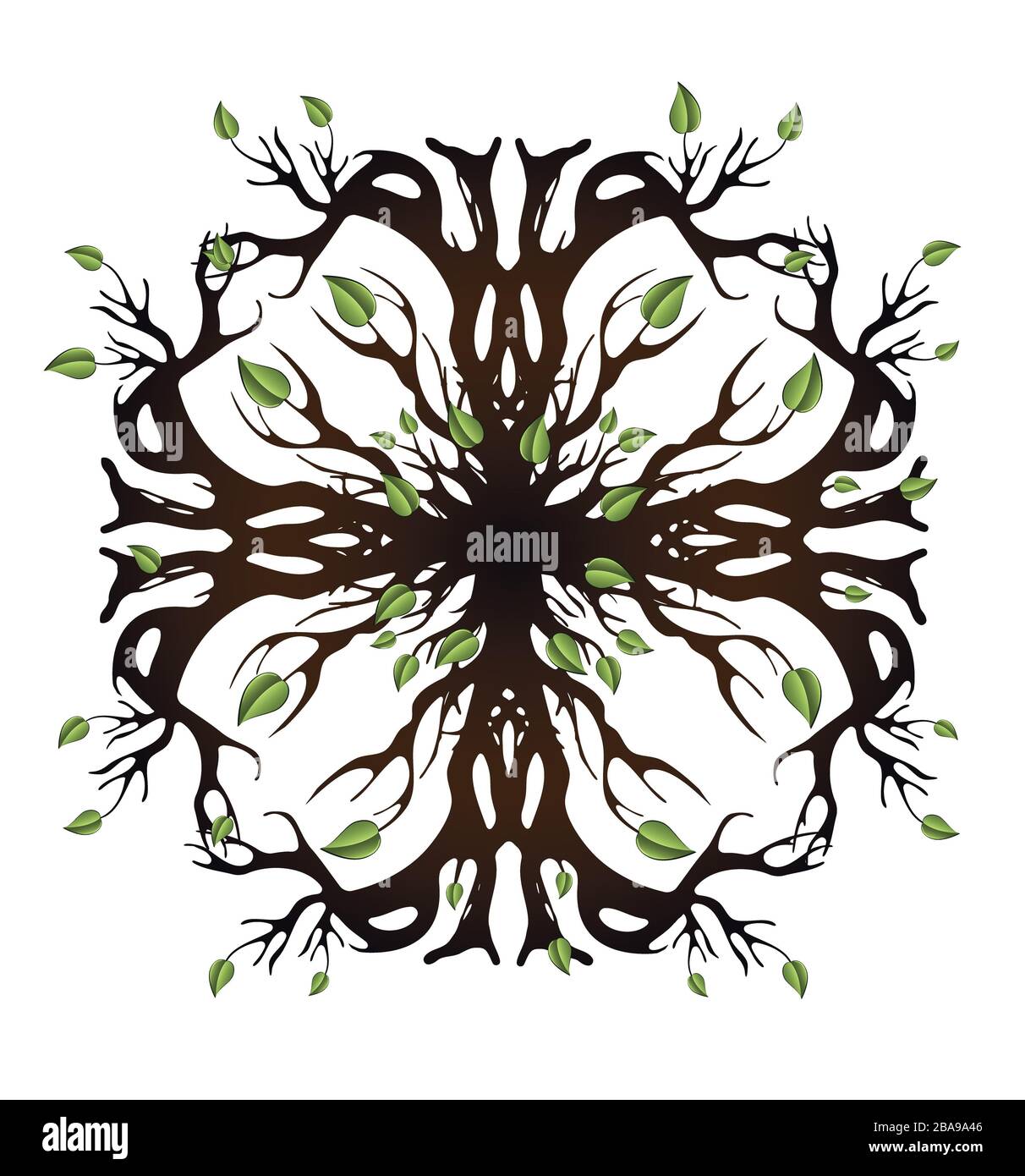 Albero celtico con radici e foglie, disegno astratto, oggetto isolato su sfondo bianco Foto Stock