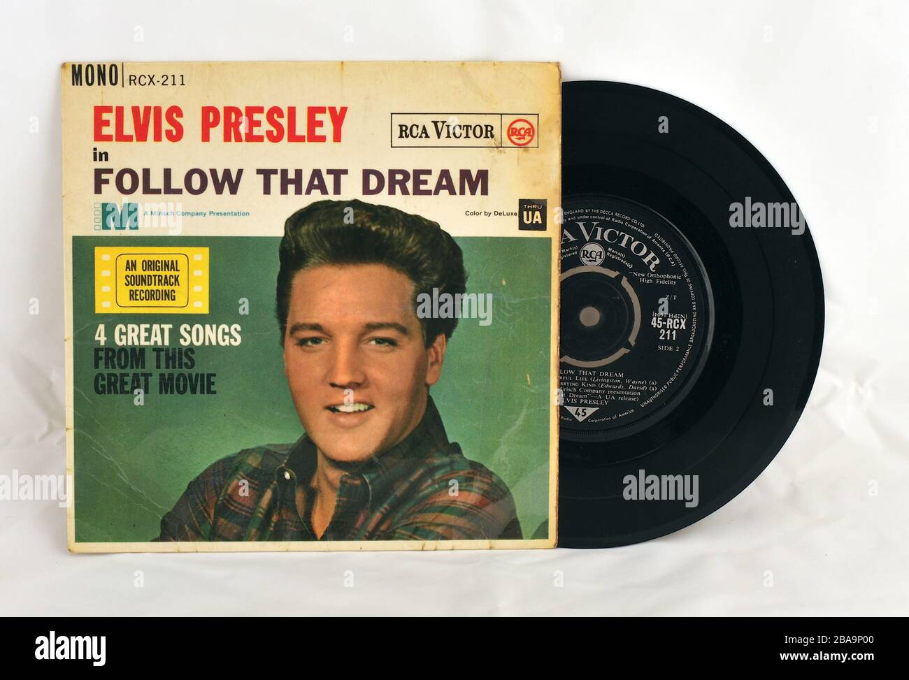 Extended Play (EP) etichetta nera RCA film in vinile colonna sonora di "Follow that Dream" di Elvis Presley Foto Stock