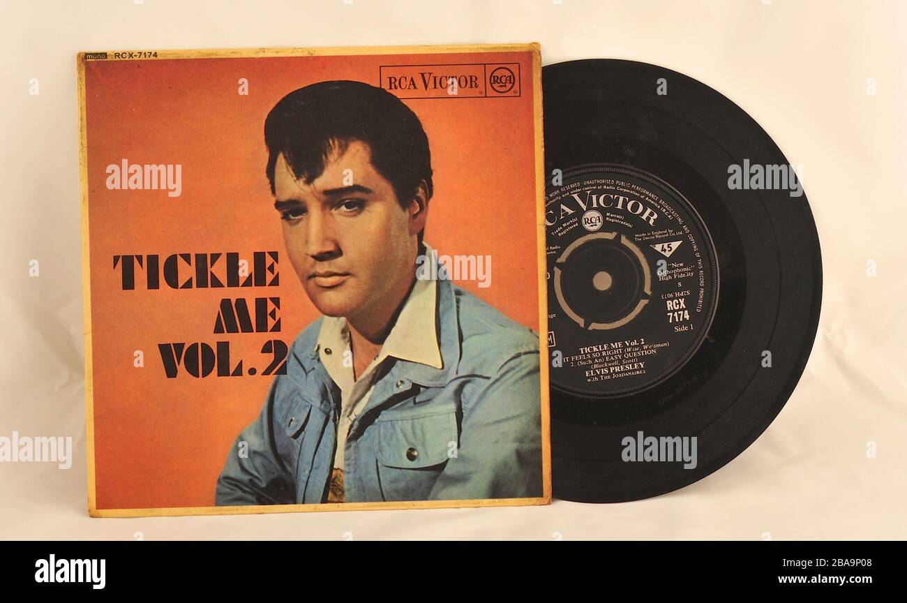 Extended Play (EP) etichetta nera RCA film in vinile colonna sonora di 'Tickle Me' di Elvis Presley Foto Stock