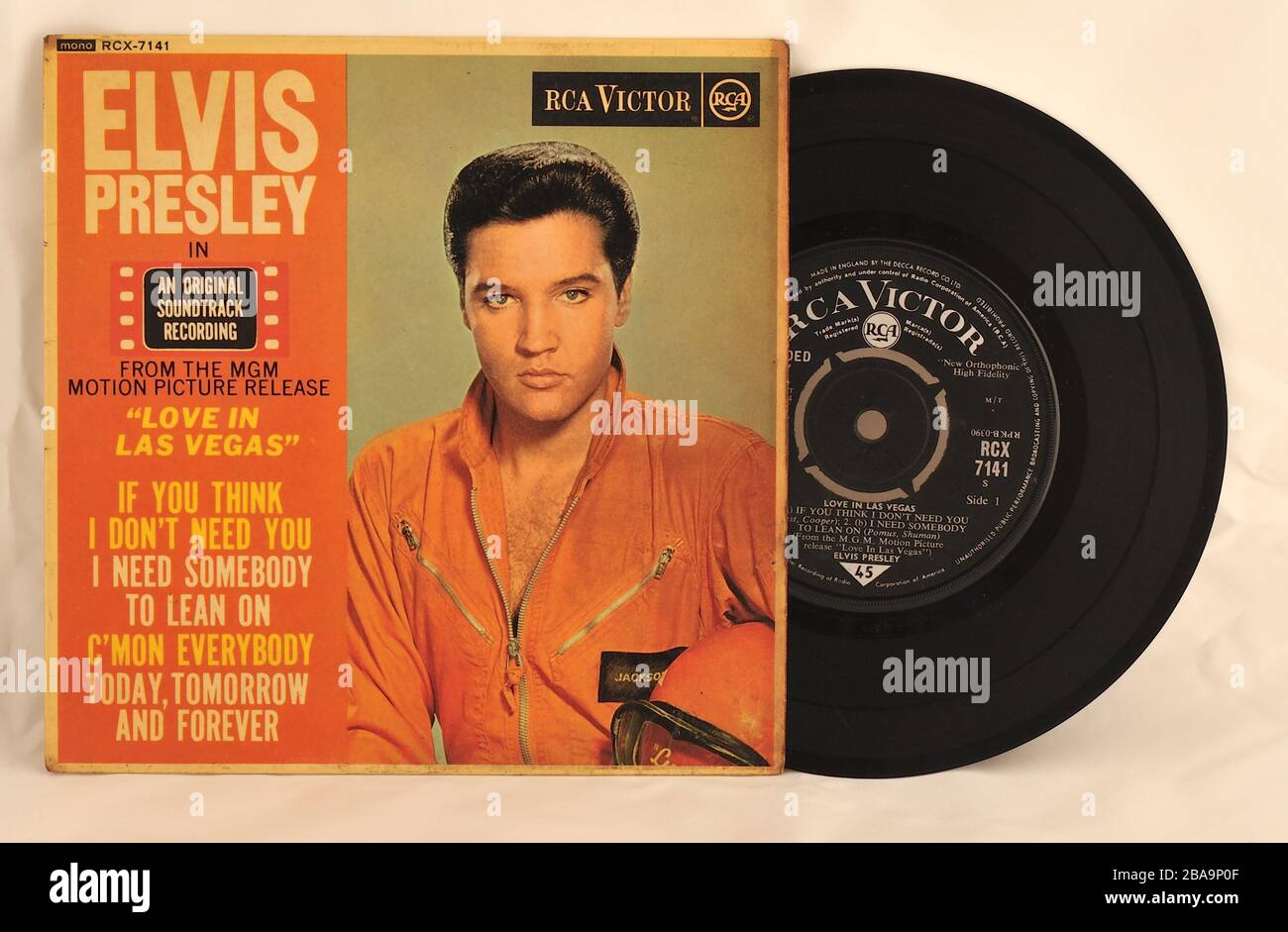 Extended Play (EP) etichetta nera RCA film in vinile colonna sonora di 'Love in Las Vegas', alias 'Viva Las Vegas' di Elvis Presley Foto Stock