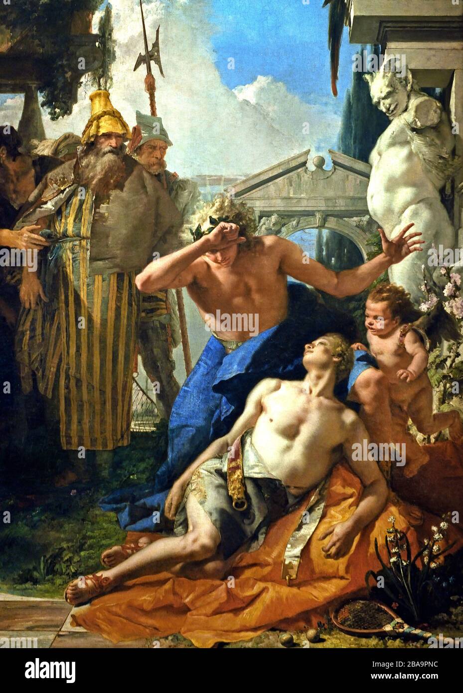 La morte di Hyacinthus ca. 1752-53 Giambattista Tiepolo Venezia 1696 Madrid 1770 Italia English ( Metamorfosi di Ovidio (Libro X) esito fatale dell’amore del dio Apollo per l’Iacinthus mortale. ) Foto Stock