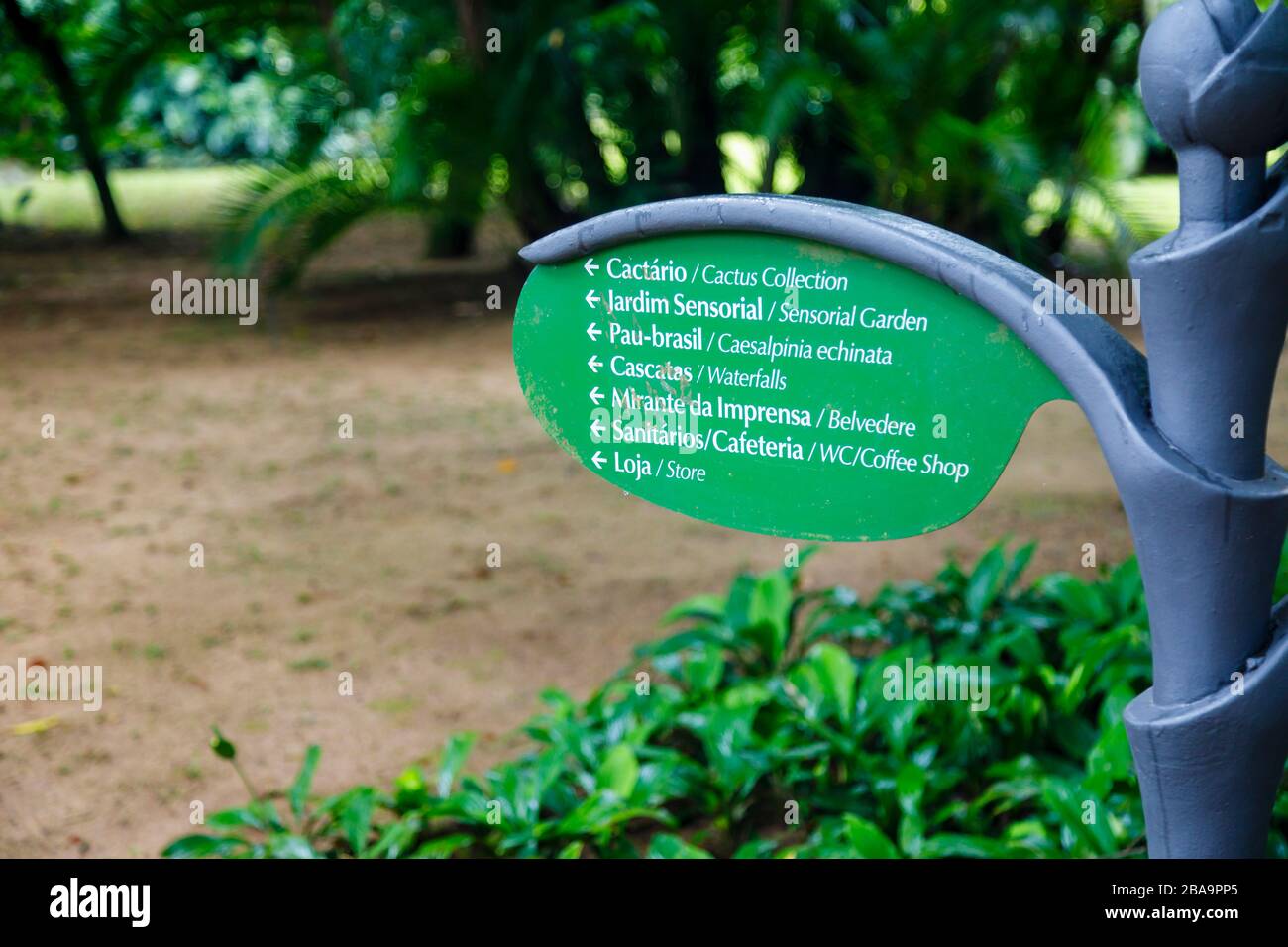 Indicazioni per le attrazioni del Giardino Botanico (Jardim Botanico), zona Sud, Rio de Janeiro, Brasile Foto Stock