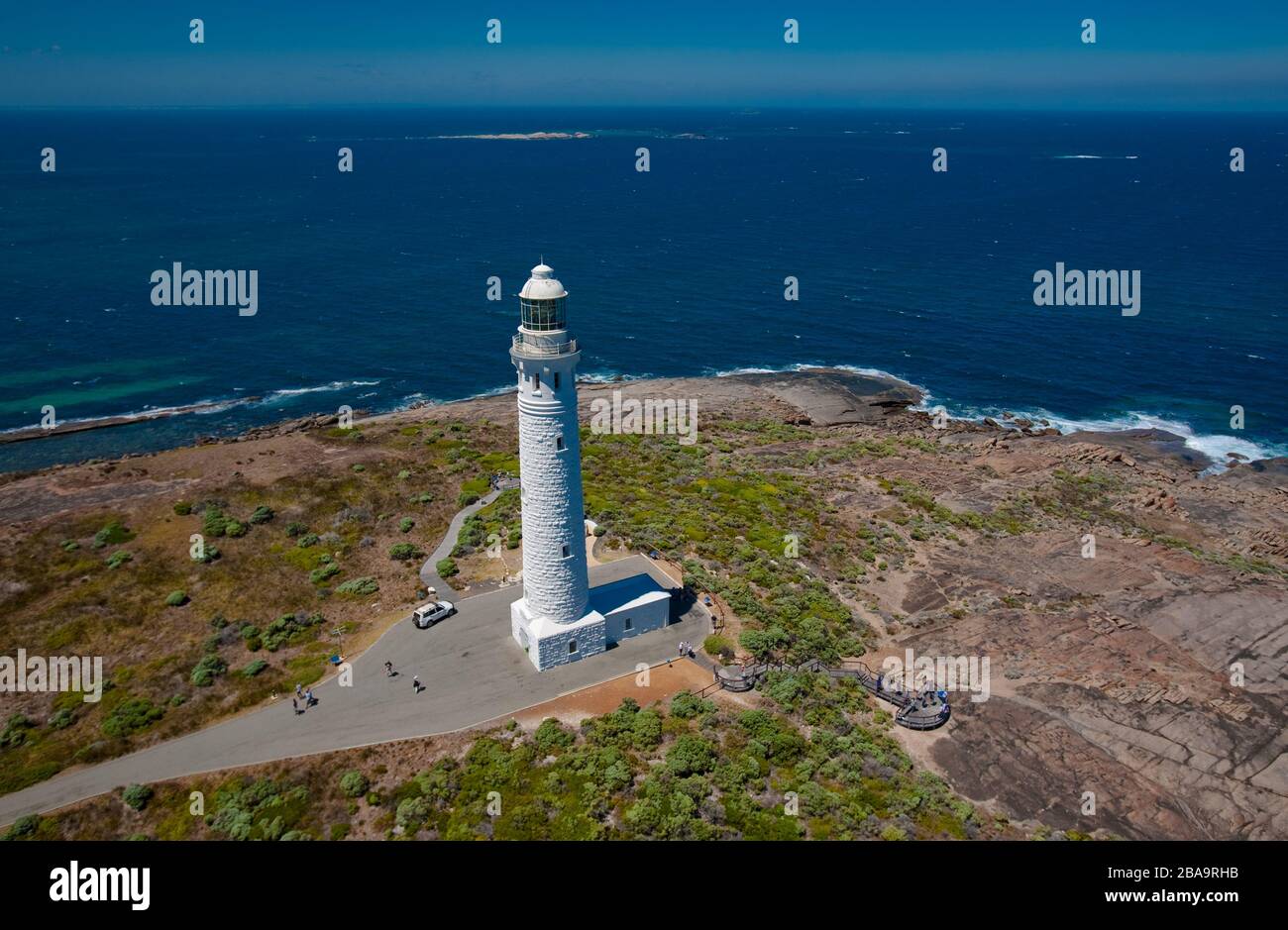 Una vista in elicottero del faro di Cape Leeuwin sulla punta più meridionale/occidentale dell'Australia. Foto Stock