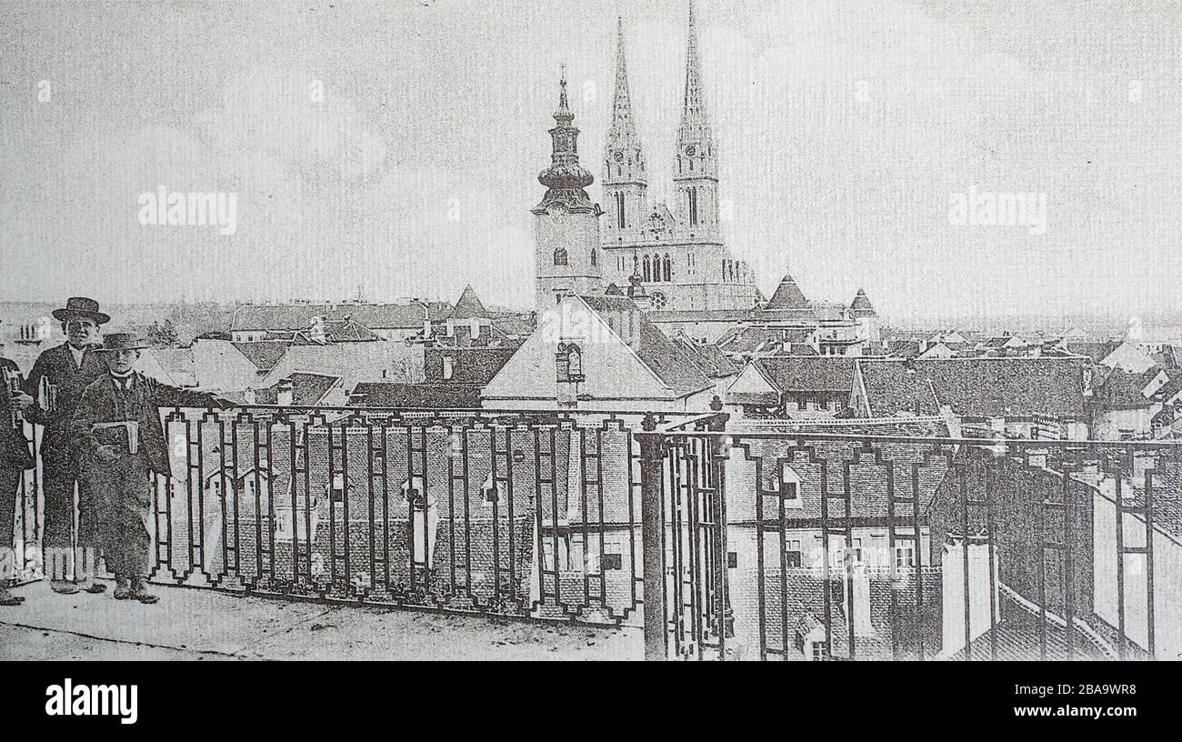 Cartolina d'epoca emessa all'inizio del XX secolo con l'immagine di Zagabria, Croazia Foto Stock