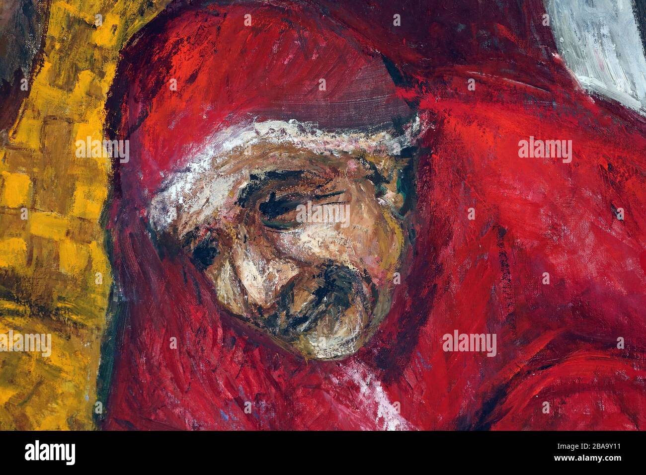 San Papa Giovanni XXIII, particolare di San Clemente in barca di Pietro affresco di Sieger Koder presso la Chiesa di San Clemente in Primisweiler, Germania Foto Stock