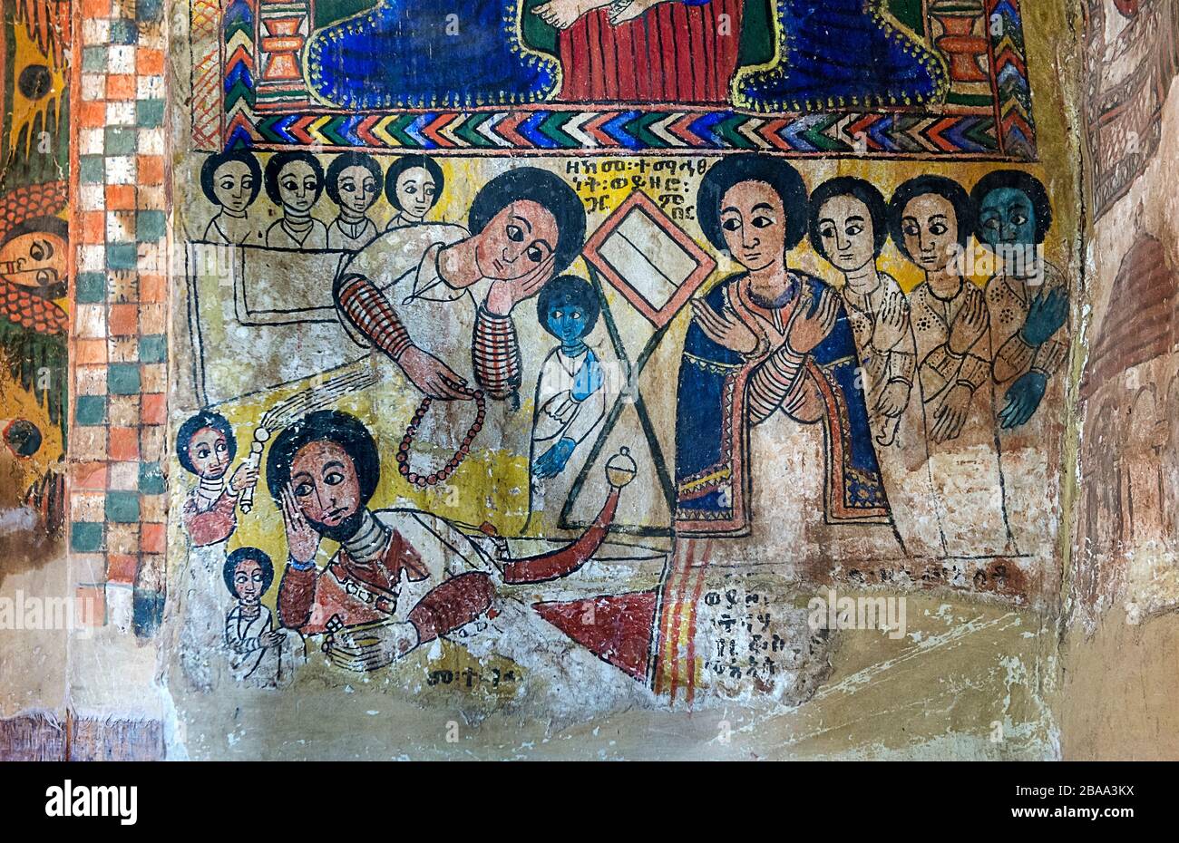 Pittura di tela nella chiesa ortodossa Abreha wa Atsbaha, regione di Gheralta, Tigray, Etiopia Foto Stock