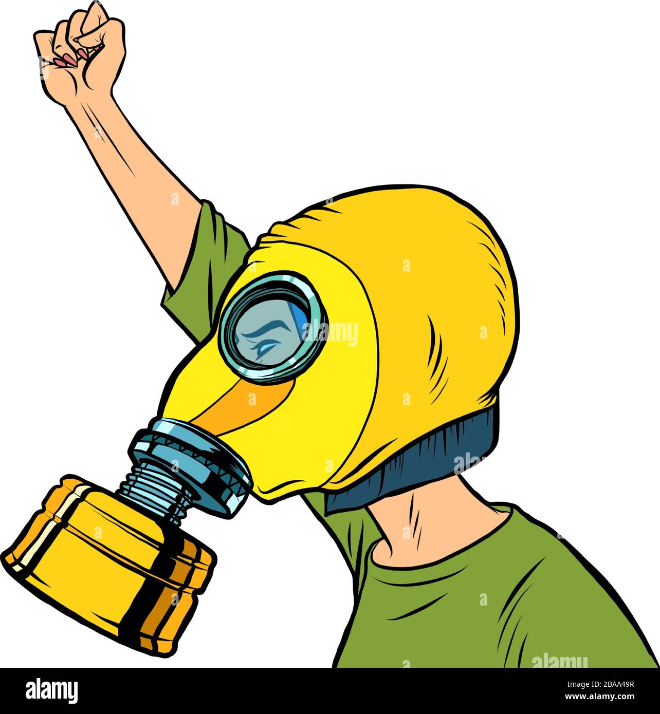 Protestere in una maschera a gas. Protesta per aria pulita Illustrazione Vettoriale