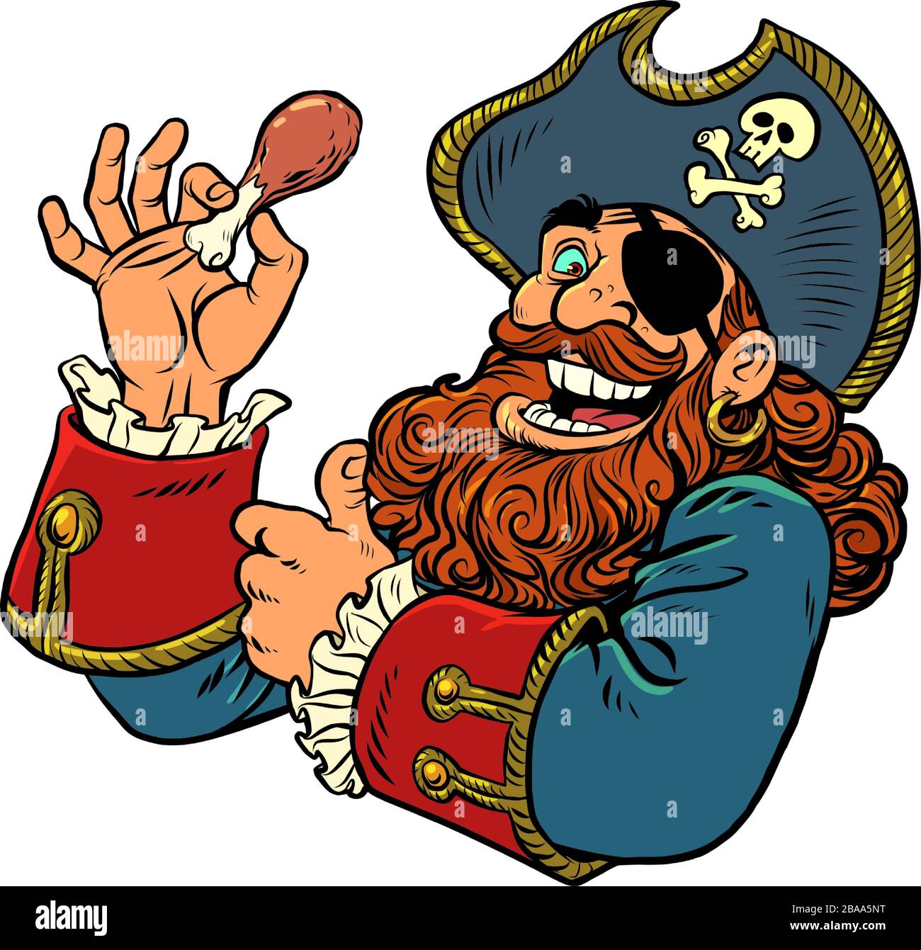 un pirata mangia una coscia di pollo. fast food Illustrazione Vettoriale