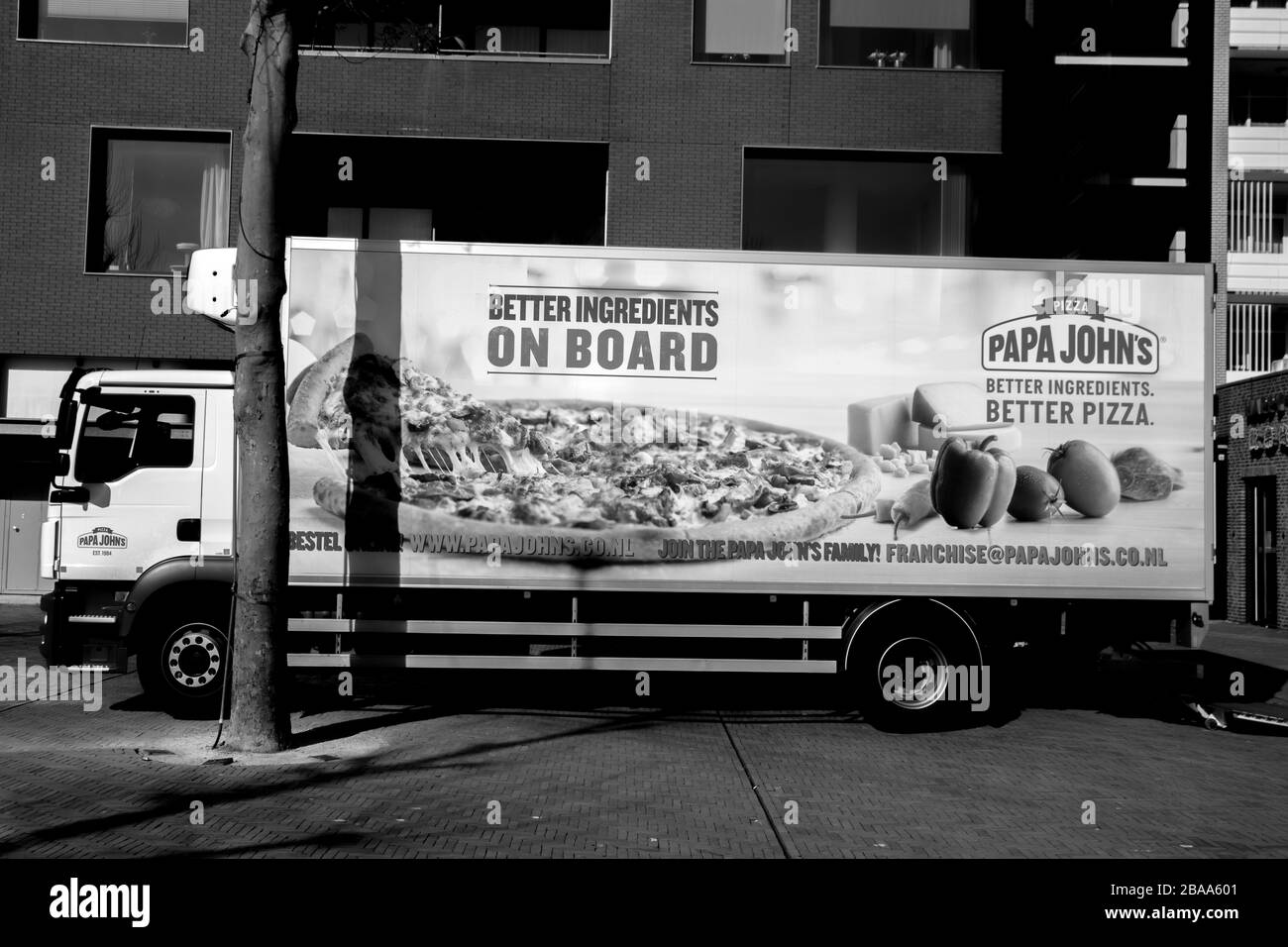 Papa John's Company Truck ad Amsterdam Paesi Bassi 2020 Foto Stock