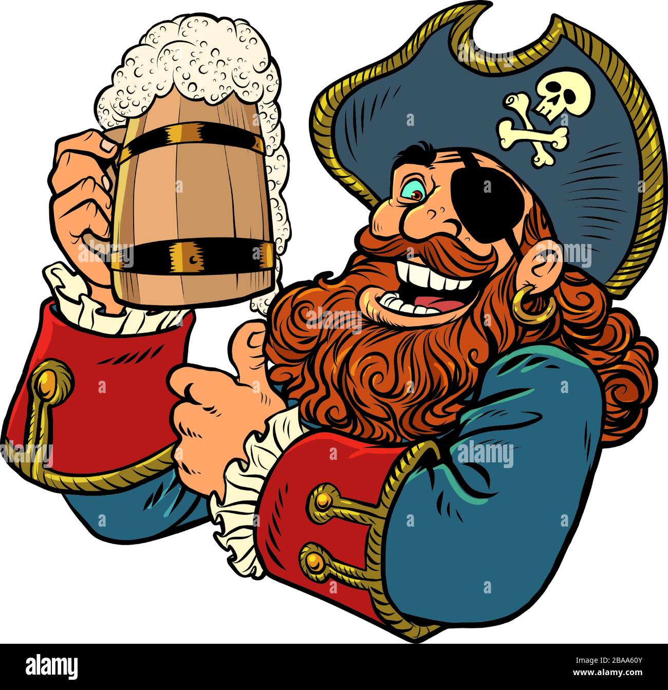 pirata carattere divertente. tazza di birra di legno Illustrazione Vettoriale