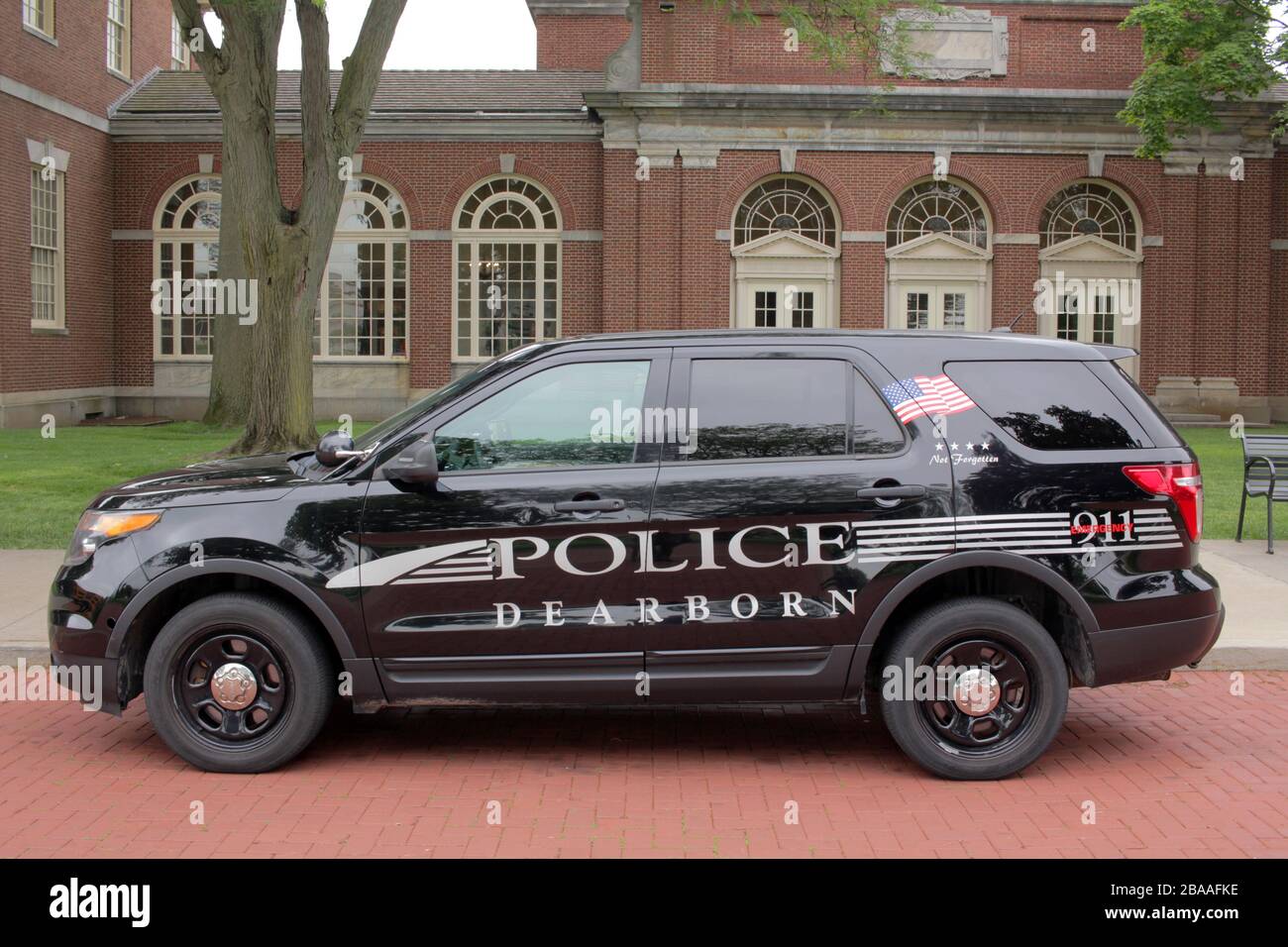 Dearborn Police Department vehicle fuori dal museo Henry Ford, Dearborn, Michigan, USA Foto Stock