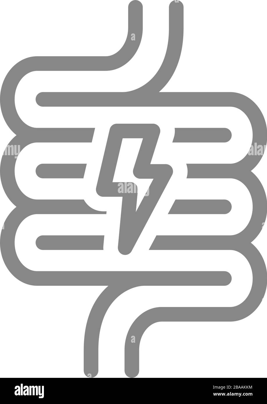 Intestino con icona della linea del dolore acuto. Malattia del tratto digestivo, simbolo dei sintomi del dolore Illustrazione Vettoriale