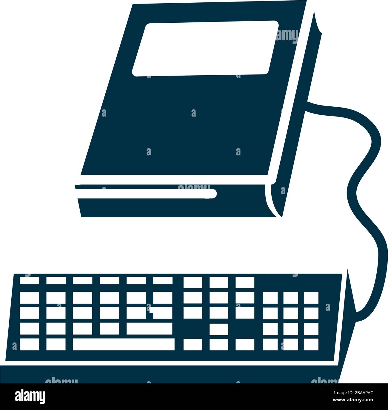 libro didattico con icona della tastiera su sfondo bianco, stile silhouette, stile didattico online, illustrazione vettoriale Illustrazione Vettoriale