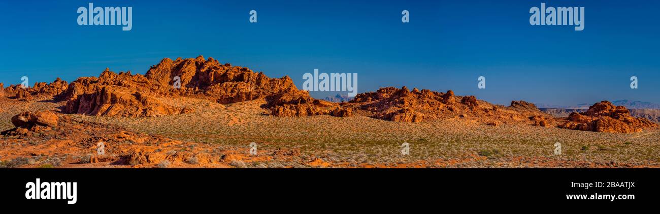 Formazioni rocciose rosse nel deserto del paesaggio, Valley of Fire state Park, Nevada, USA Foto Stock