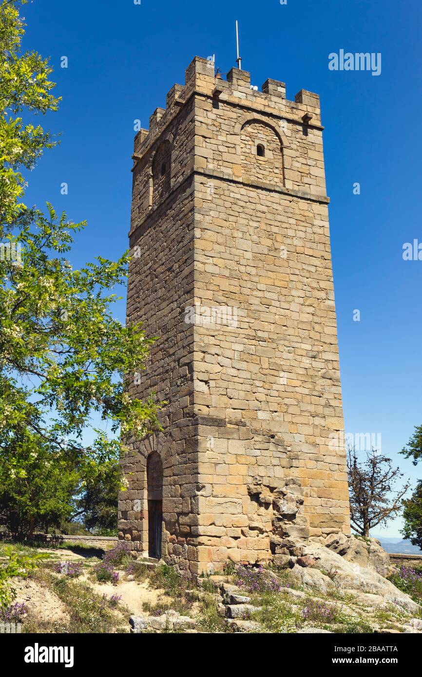 SOS del Rey Catolico, Provincia di Saragozza, Aragona, Spagna. La Torre de Homenaje del XII secolo. SOS fu il luogo di nascita di Ferdinando II d'Aragona nel 1452 Foto Stock