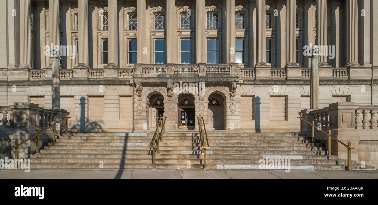 Vista dell'ingresso alla Wisconsin Historical Society sulla University of Wisconsin-Madison, Madison, Dane County, Wisconsin, Stati Uniti Foto Stock