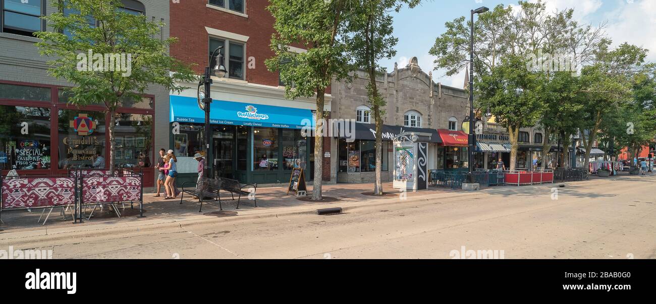 Negozi di state Street, Madison, Dane County, Wisconsin, Stati Uniti Foto Stock