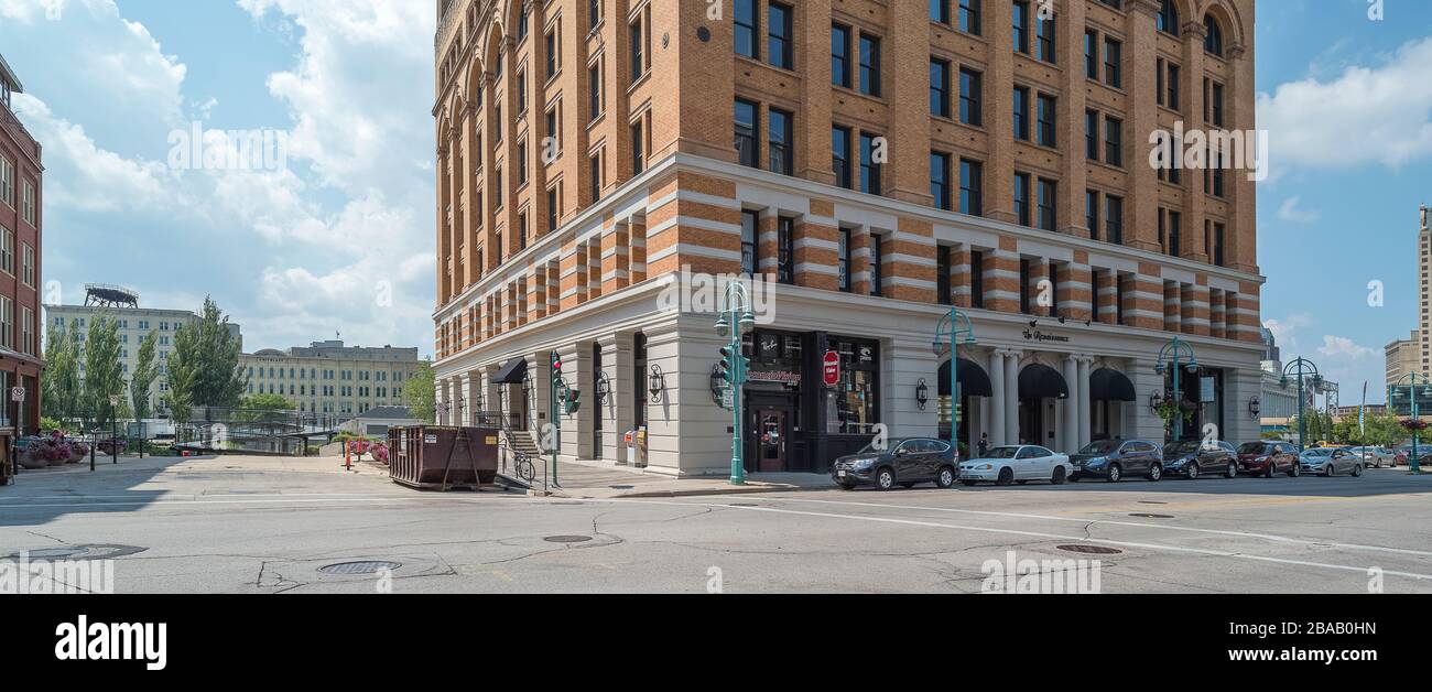 Third Ward Street e loft rinnovati, Milwaukee, Wisconsin, Stati Uniti Foto Stock