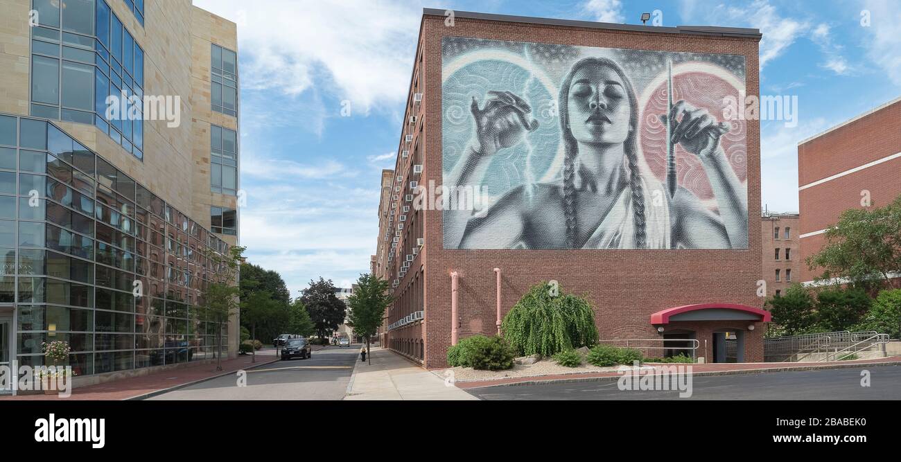 Murale sul Northeastern University Building, Boston, Massachusetts, Stati Uniti Foto Stock