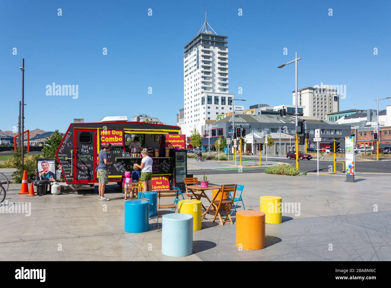 Chiosco fast food a Margaret Mahy Family Playground, Armagh Street, Christchurch Central, Christchurch, Canterbury Region, Nuova Zelanda Foto Stock