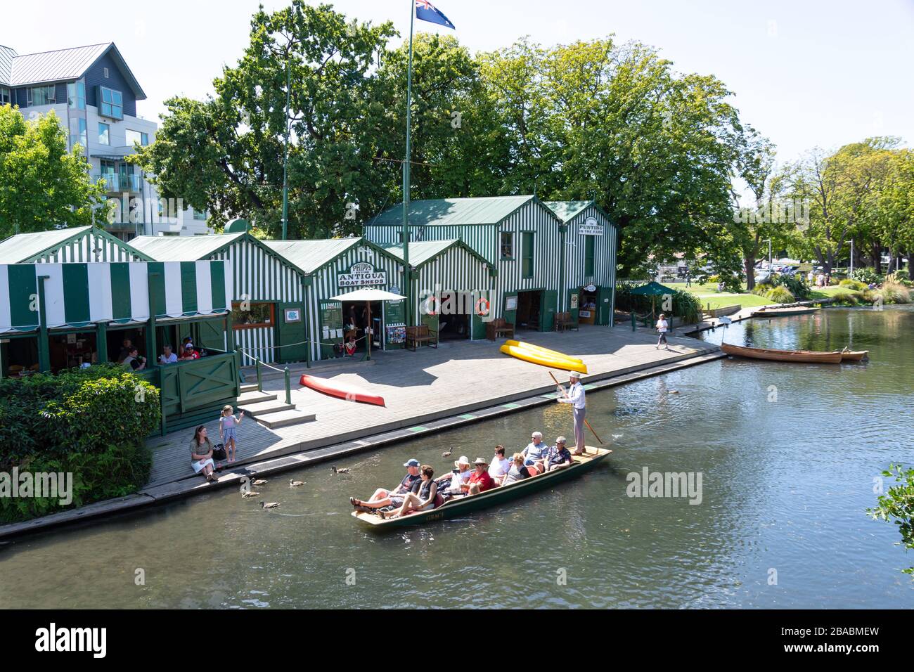 Punting sul fiume Avon a Antigua Boat Sheds, Cambridge Terrace, Christchurch, Canterbury Region, Nuova Zelanda Foto Stock