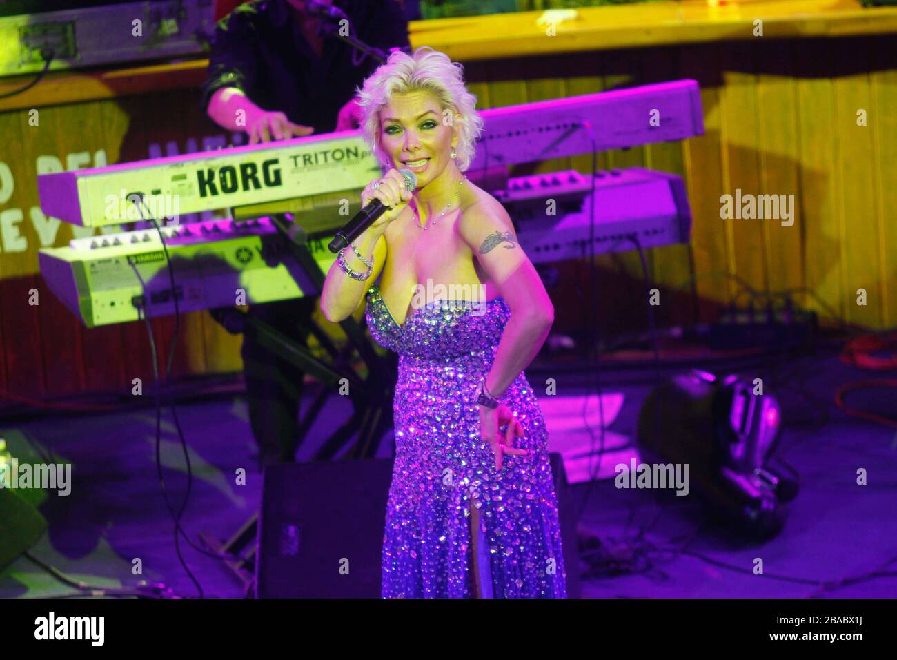 La cantante Marisela durante su concierto en el Palenque de la Feria Expo Ganadera de sonora. Hermosillo Messico a 30 de Abril, 2014. Foto Stock