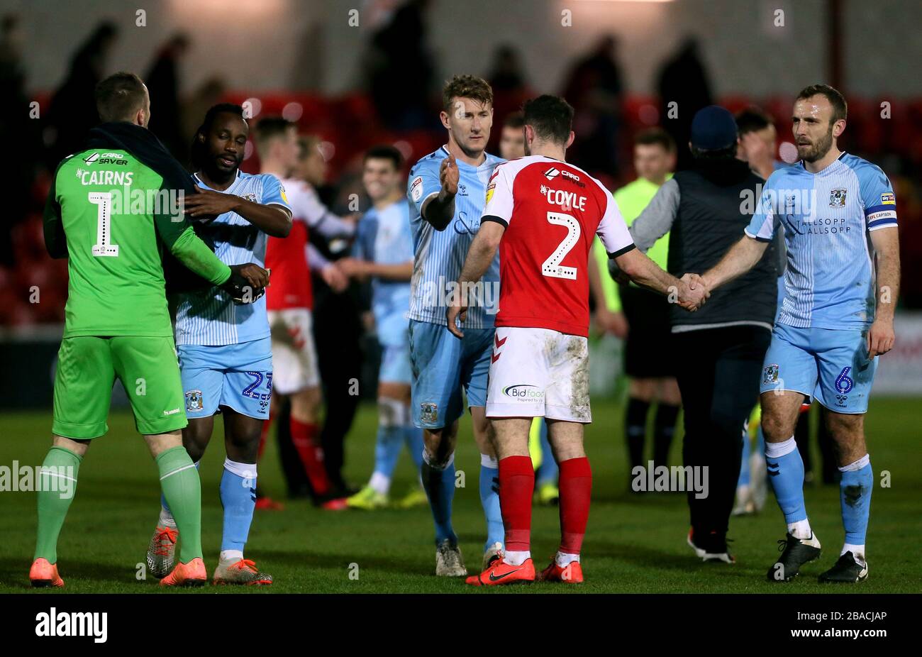Fleetwood Town e Coventry City dopo il pareggio del 0-0 Foto Stock