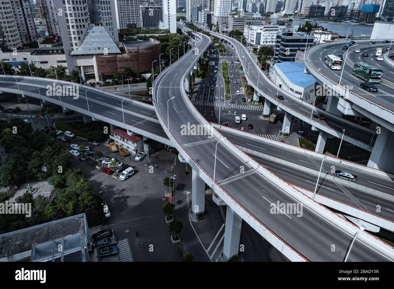 Veduta aerea del Ponte Nanpu il Ponte Nanpu si avvicina al Ponte di Shanghai Foto Stock