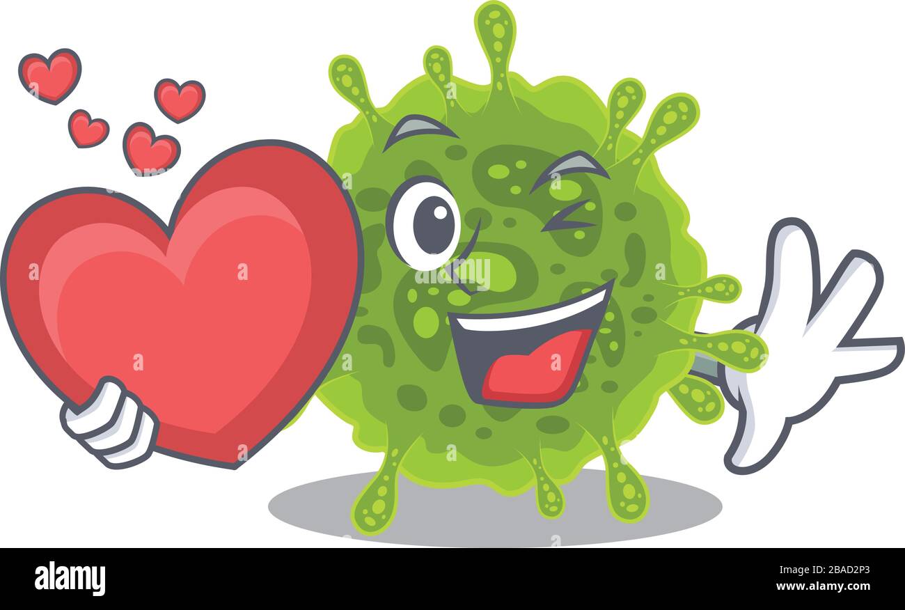 Un romantico cartoon design di cuore di mantenimento coronavirus Illustrazione Vettoriale