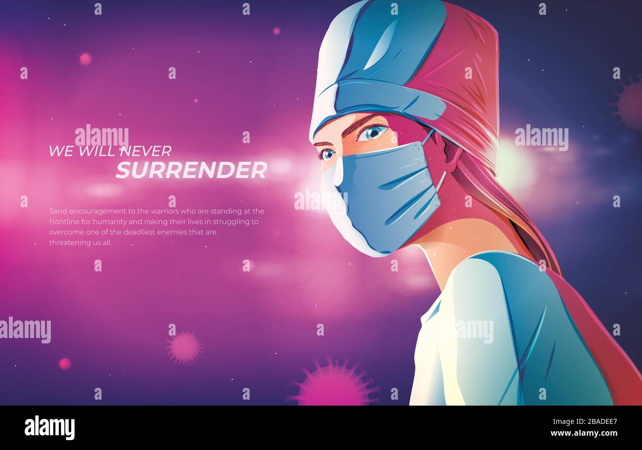 Un’illustrazione per incoraggiare i medici, gli infermieri e tutte le équipe mediche in prima linea a combattere una pandemia che minaccia l’umanità. Illustrazione Vettoriale