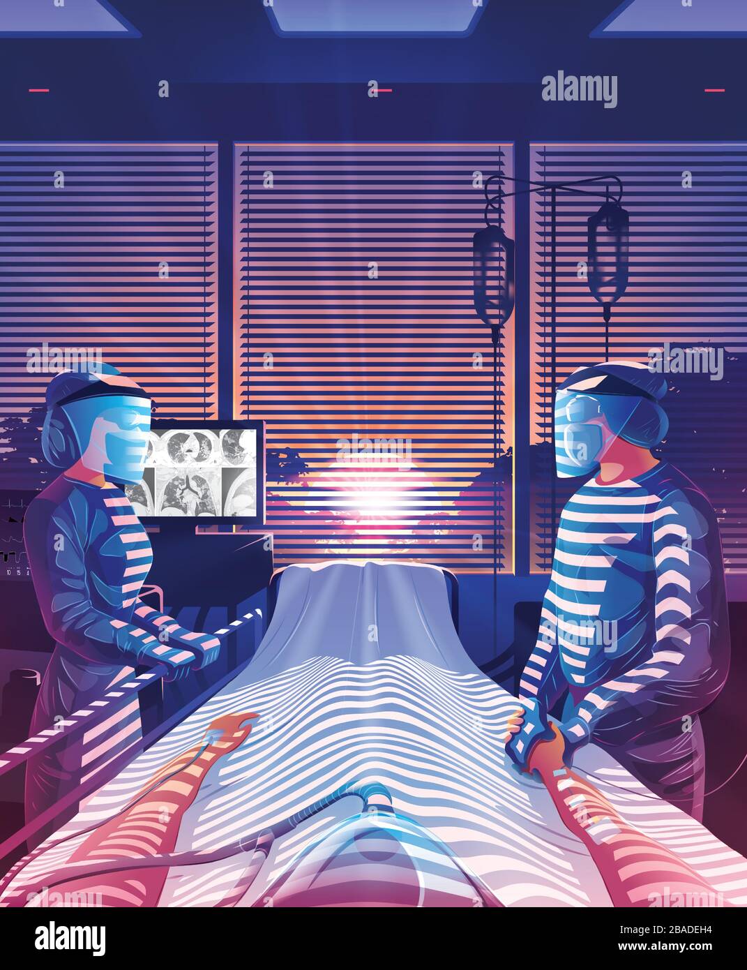 Un'illustrazione per incoraggiare i medici, gli infermieri, tutte le squadre mediche e i pazienti che combattono questa grande pandemia che minaccia l'umanità. Illustrazione Vettoriale