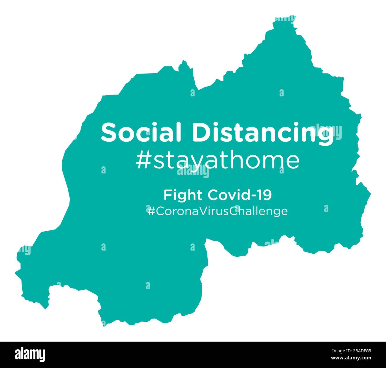 Rwanda mappa con sociale distanziando stayathome tag Illustrazione Vettoriale