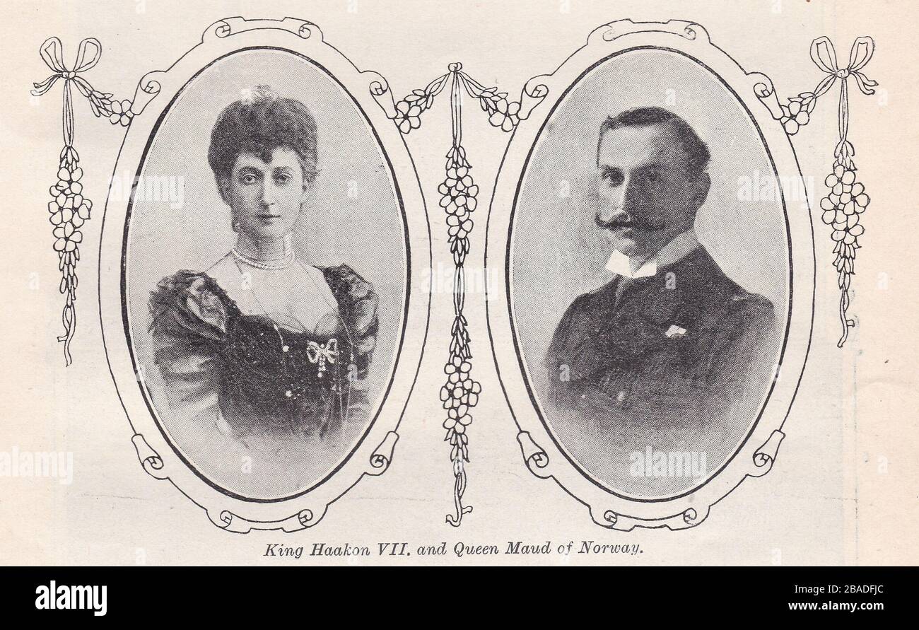 Foto in bianco e nero d'epoca di King Haakon VII e Queen Maud di Norvegia 1900s. Foto Stock