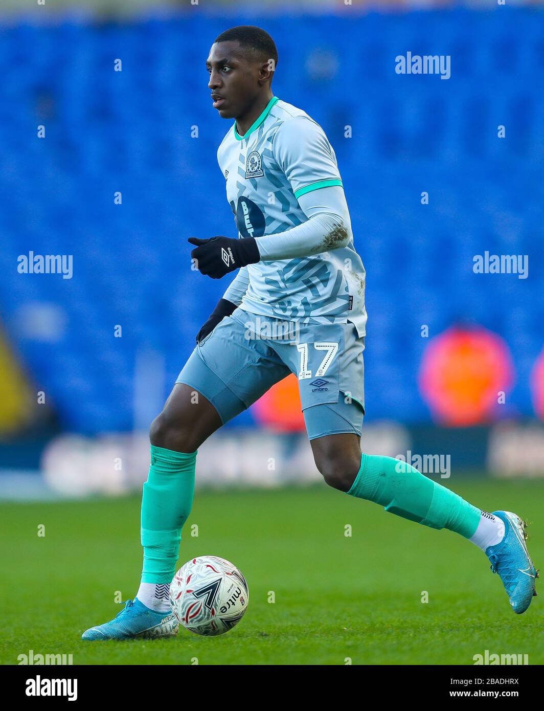 Amari'i Bell di Blackburn Rovers durante la partita di fa Cup del terzo round presso il Trillion Trophy Stadium di St Andrew Foto Stock