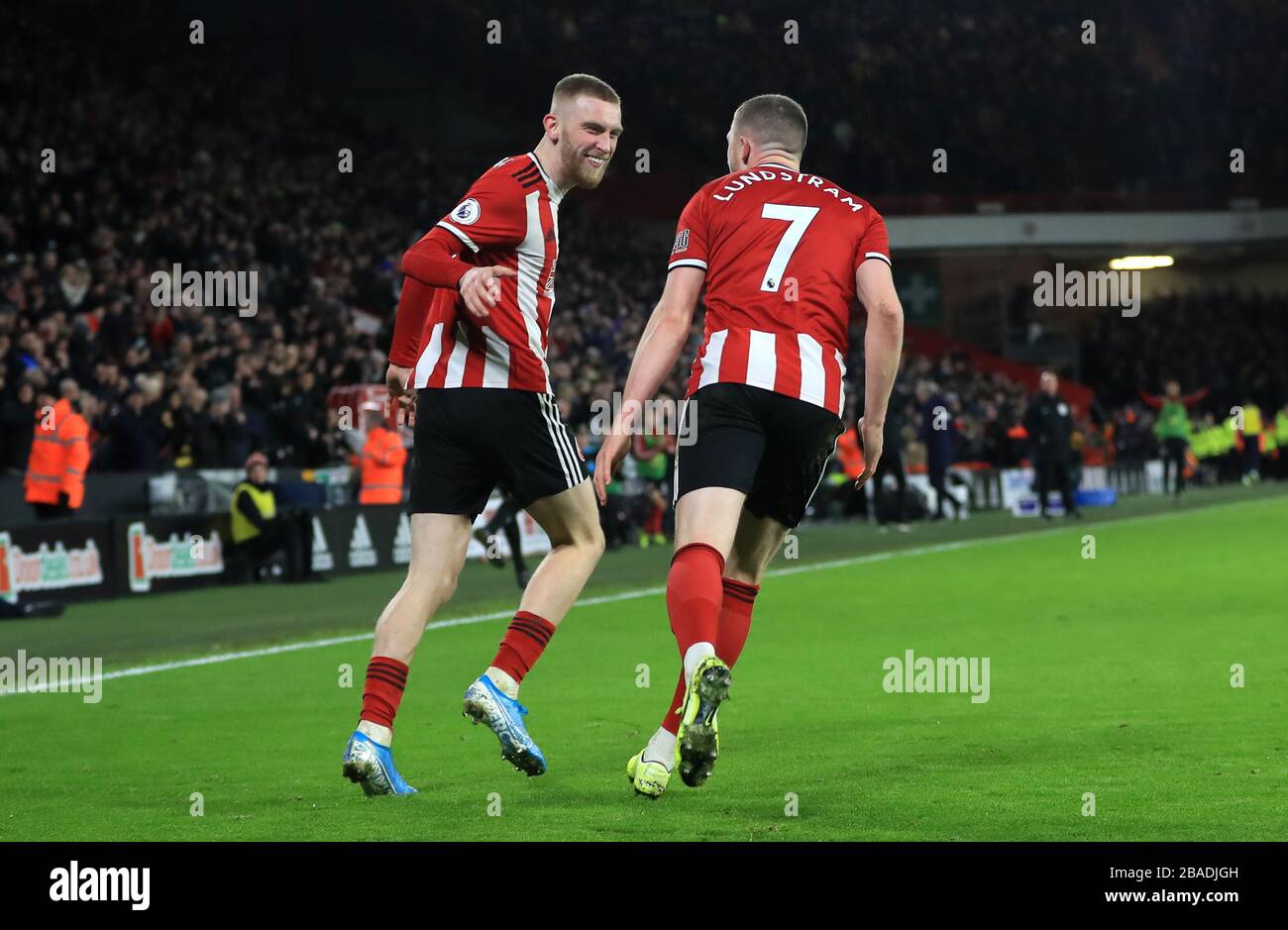 Oliver McBurnie di Sheffield United celebra il suo primo obiettivo del gioco Foto Stock