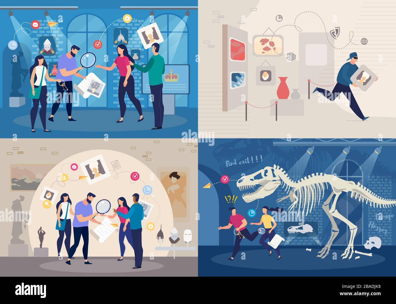 Risolvere il mistero in quest Room Vector Concept Set Illustrazione Vettoriale