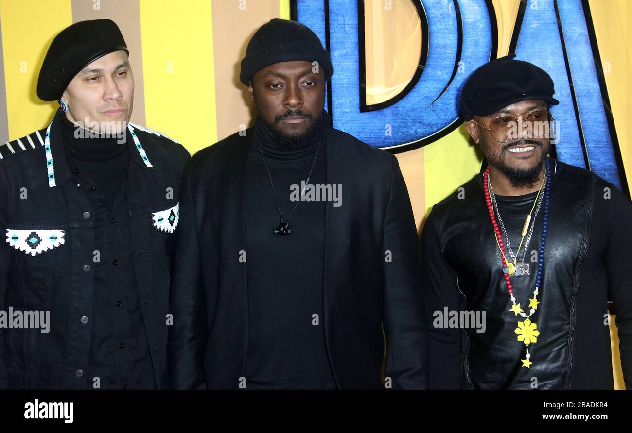 08 febbraio 2018 - Londra, Inghilterra, Regno Unito - prima europea 'Black Panther', spettacoli fotografici: Tabù, Will.i.am e apl.de.ap dei Black Eyed Peas Foto Stock