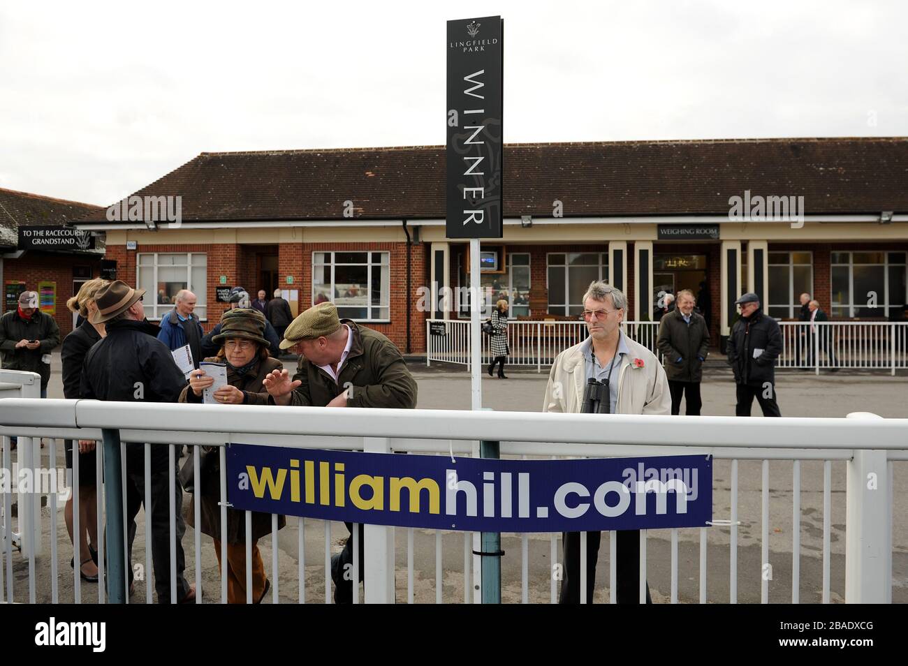 Una visione generale come i punters si riuniscono intorno al recinto dei vincitori al Lingfield Park Foto Stock