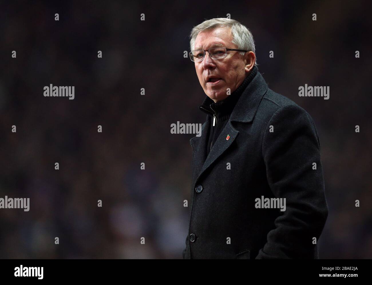Il manager del Manchester United Sir Alex Ferguson è sulla linea di contatto. Foto Stock