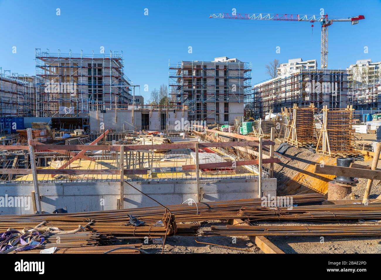 Importante cantiere Parc Dunant, sulla Henri-Dunant-Strasse a Essen-RŸttenscheid, dove 298 condomini e un centro di assistenza diurna sono in fase di costruzione fino a. Foto Stock