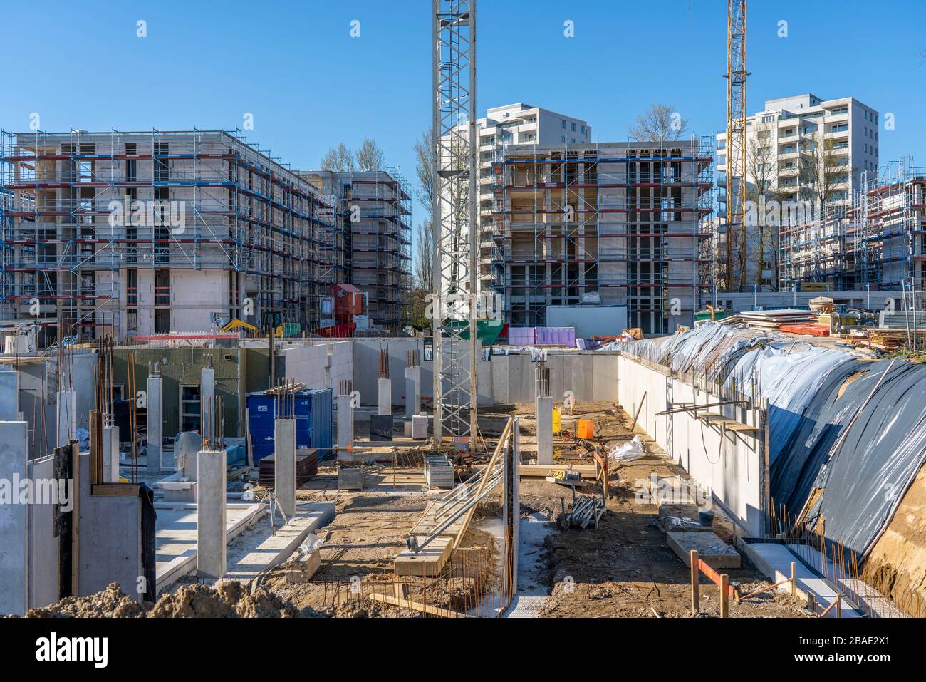 Importante cantiere Parc Dunant, sulla Henri-Dunant-Strasse a Essen-RŸttenscheid, dove 298 condomini e un centro di assistenza diurna sono in fase di costruzione fino a. Foto Stock