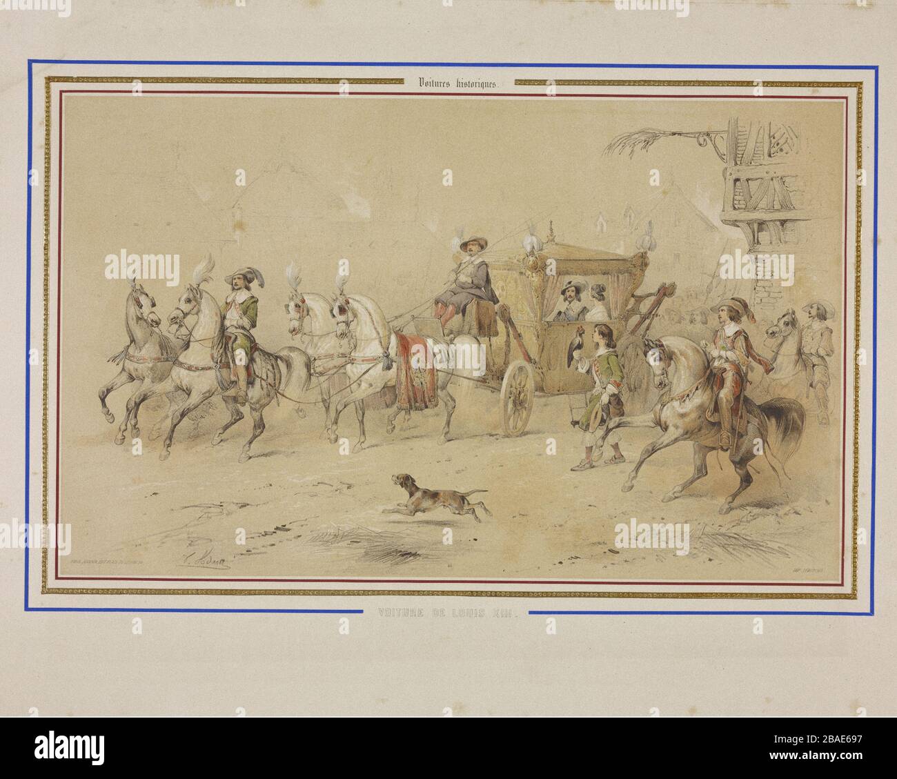 Carrozze storiche: Il trasporto di Luigi XIII. Litografia di Jean Victor Adam (1801-1867) pittore e litografo francese. Foto Stock