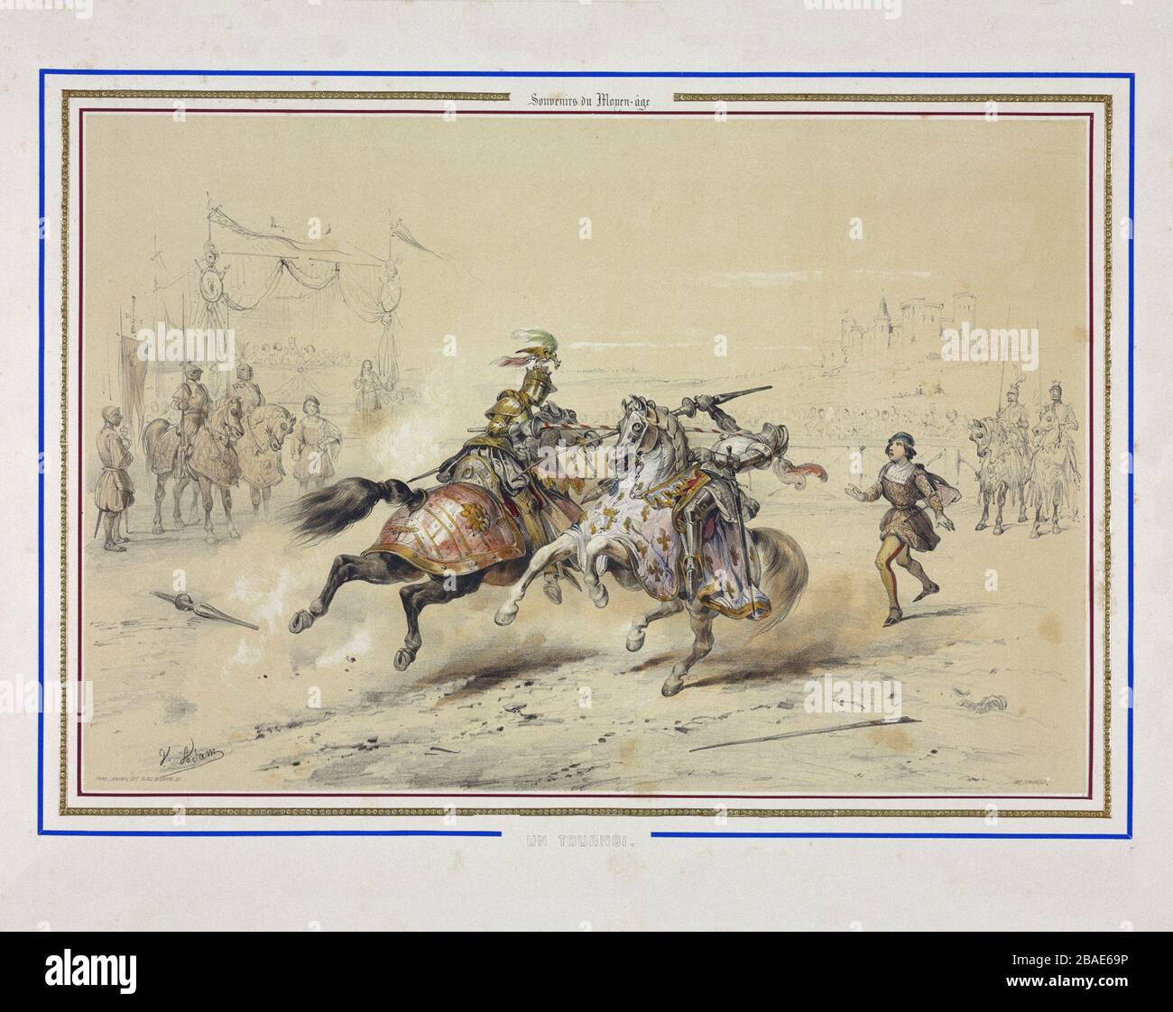 Ricordi del Medioevo: Un torneo. Litografia di Jean Victor Adam (1801-1867) pittore e litografo francese. Foto Stock