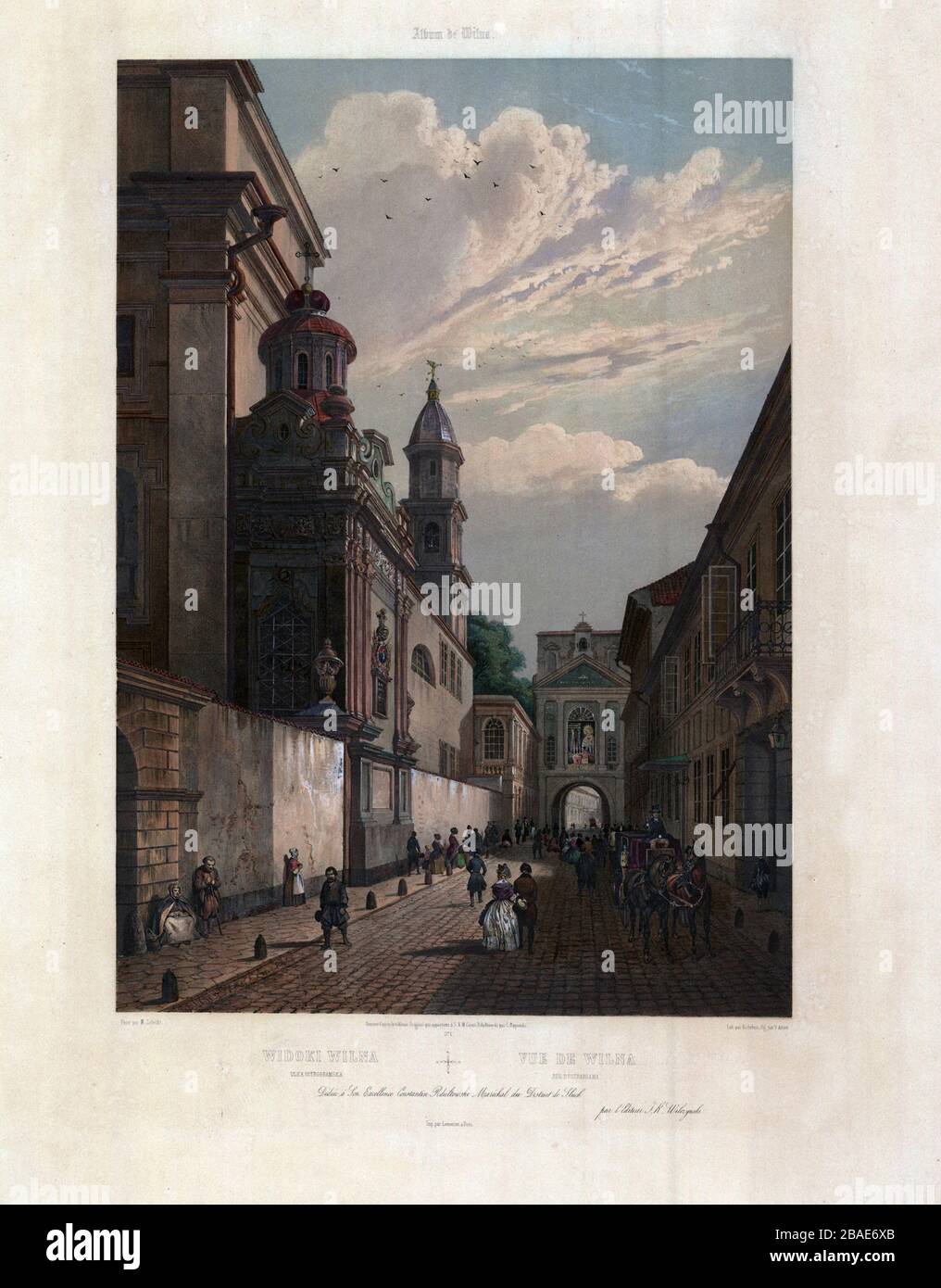 Vista di Wilna (Vilnius). Via Ostrobramska. Vilnius Cattedrale Cattolica Romana. Di Jean Victor Adam (1801-1867) Foto Stock