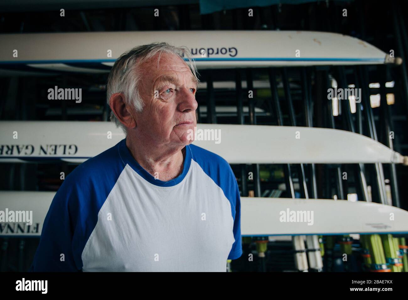 Allenatore di canottaggio Gordon Simpson, al Clydesdale Rowing Club, Glasgow. Foto Stock