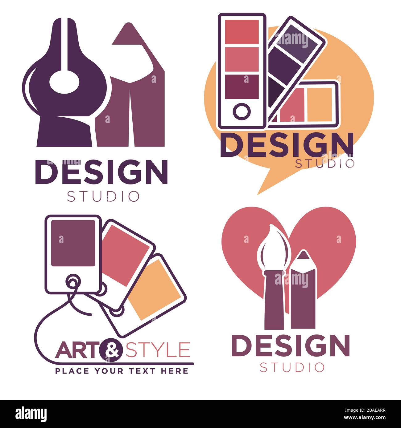 Set di etichette e logo d'arte in studio di design Illustrazione Vettoriale