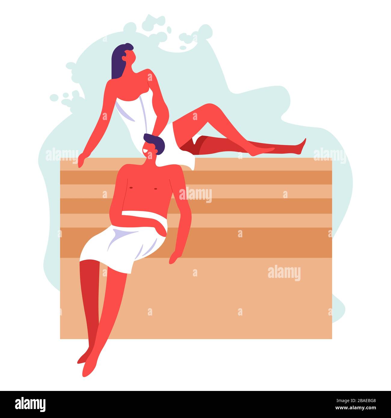 Uomo e donna in sauna o spa, persone in bagno Illustrazione Vettoriale