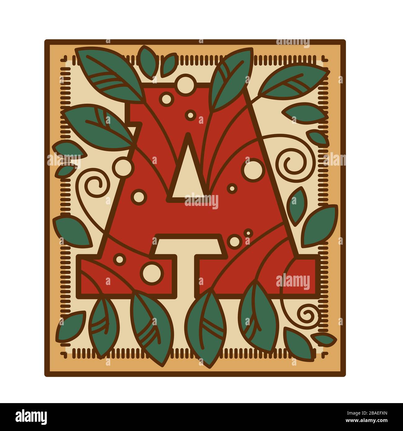 Alfabeto vintage, carattere letter con ornamenti e fogliame Illustrazione Vettoriale