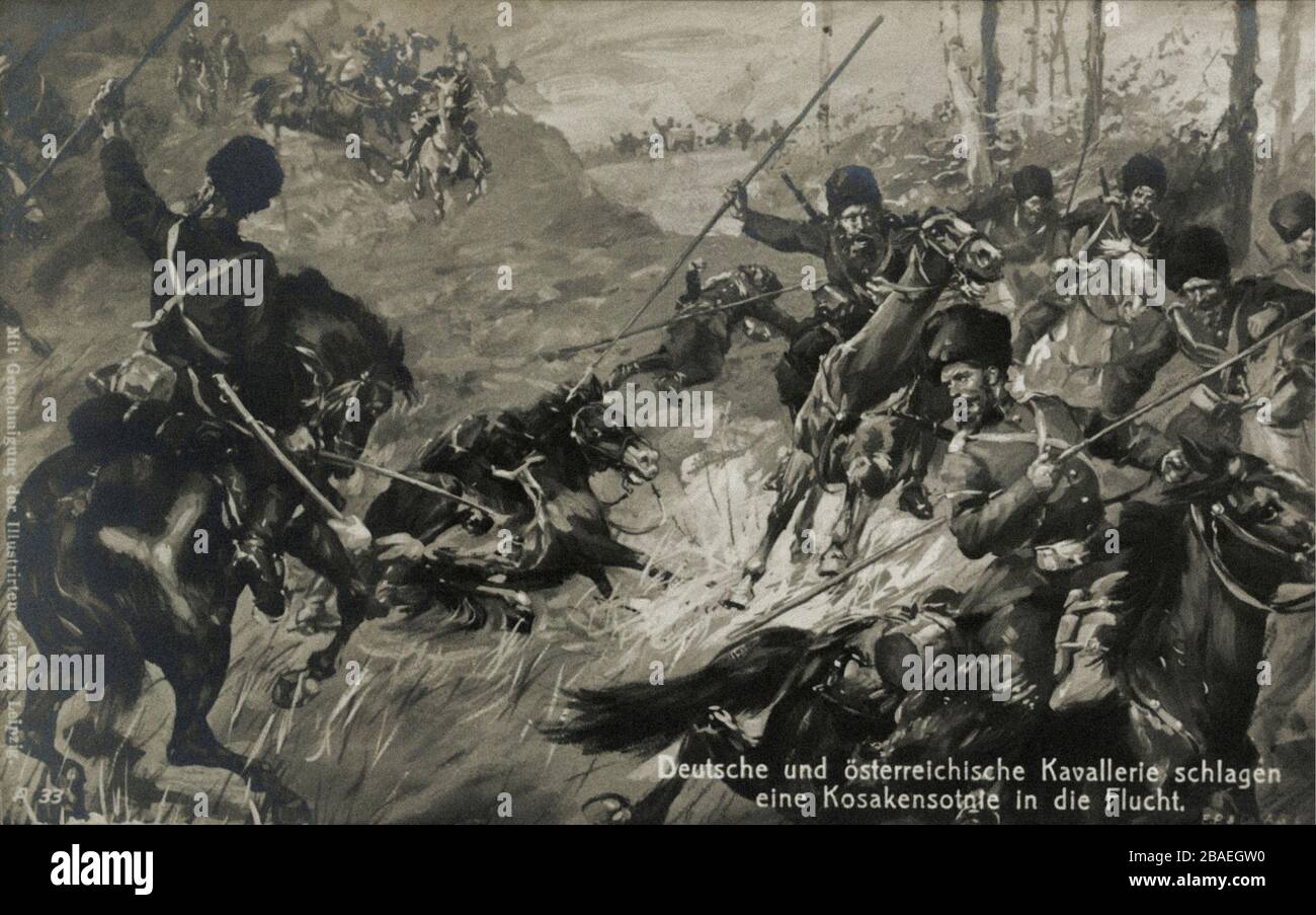 Il primo periodo della guerra mondiale. La cavalleria tedesca e austriaca mise in volo un'unità di Cossack. Foto Stock
